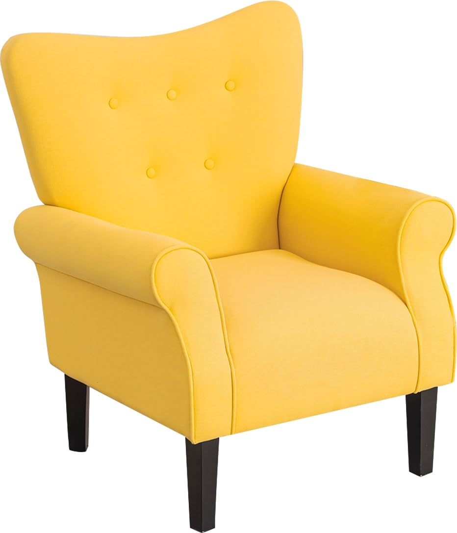Yoleny Modern Accent Chair,High Back Armchair,Upholstered Fabric Button Single Sofa With Wooden Legs For Living Room,Bedroom,Clu