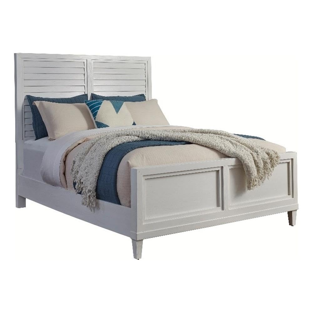 American Woodcrafters Dunescape 79&quot; W Wood King Panel Bed in White