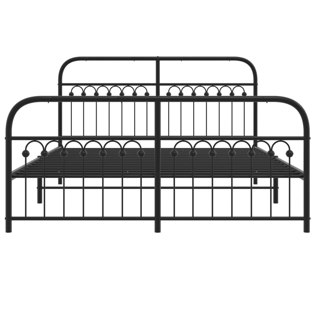 vidaXL Metal Bed Frame with Headboard and Footboard - Black Steel Double Bed 59.1x78.7 with Extra Storage Space - Sturdy Stable Frame Assembly Required