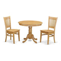 East West Furniture ANVA3-OAK-W 3 Piece Dining Table Set for Small Spaces Contains a Round Kitchen Table with Pedestal and 2 Dining Room Chairs, 36x36 Inch, Oak
