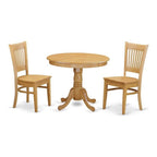 East West Furniture ANVA3-OAK-W 3 Piece Dining Table Set for Small Spaces Contains a Round Kitchen Table with Pedestal and 2 Dining Room Chairs, 36x36 Inch, Oak