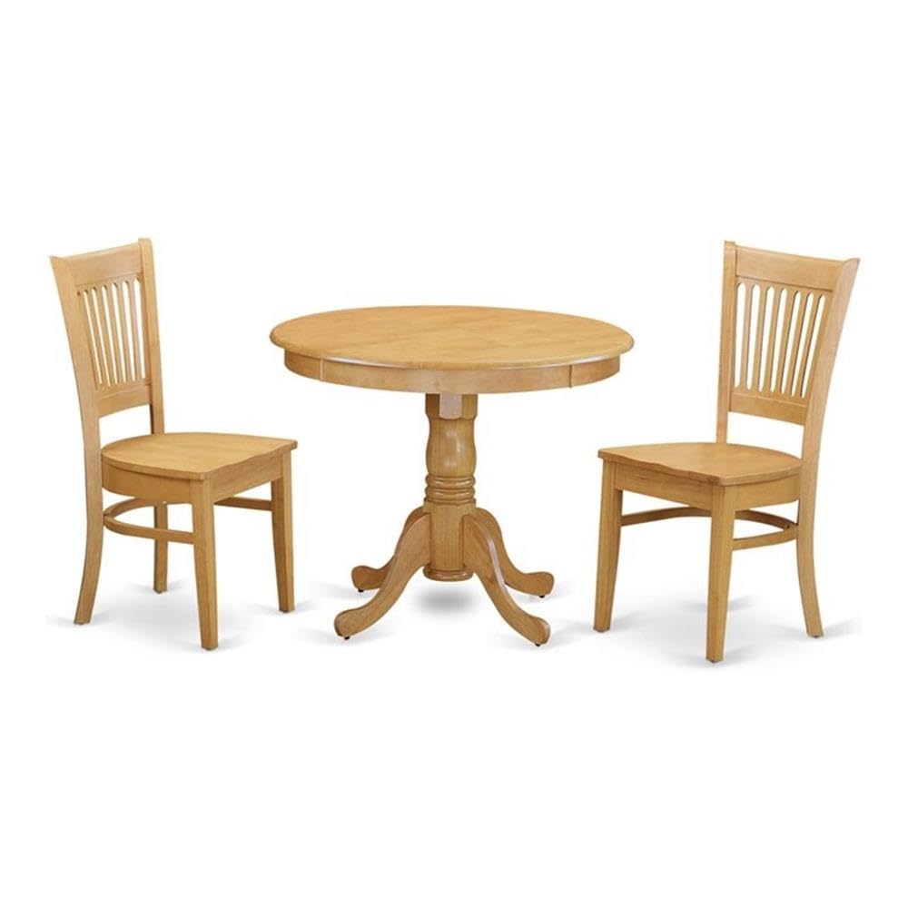 East West Furniture ANVA3-OAK-W 3 Piece Dining Table Set for Small Spaces Contains a Round Kitchen Table with Pedestal and 2 Dining Room Chairs, 36x36 Inch, Oak