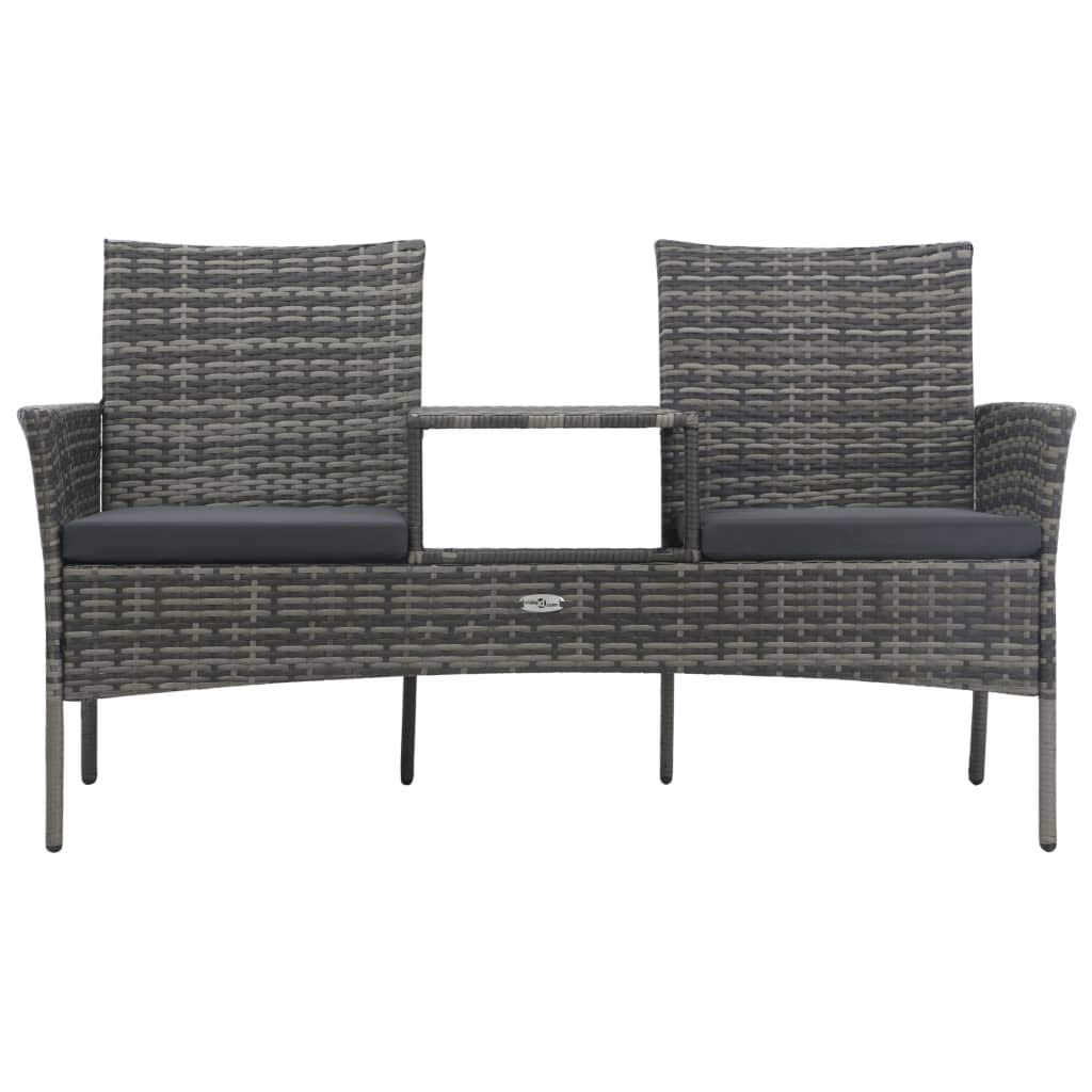 vidaXL Modern 2-Seater Patio Sofa with Tea Table - Weather-Resistant & Lightweight - Poly Rattan Outdoor Furniture Set - Anthracite