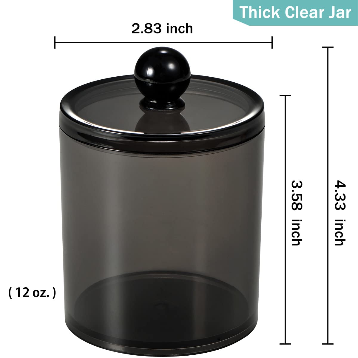 6 Pack Of 12 Oz. Qtip Dispenser Apothecary Jars Bathroom With Labels - Holder Storage Canister Clear Plastic Acrylic Jar For Bal