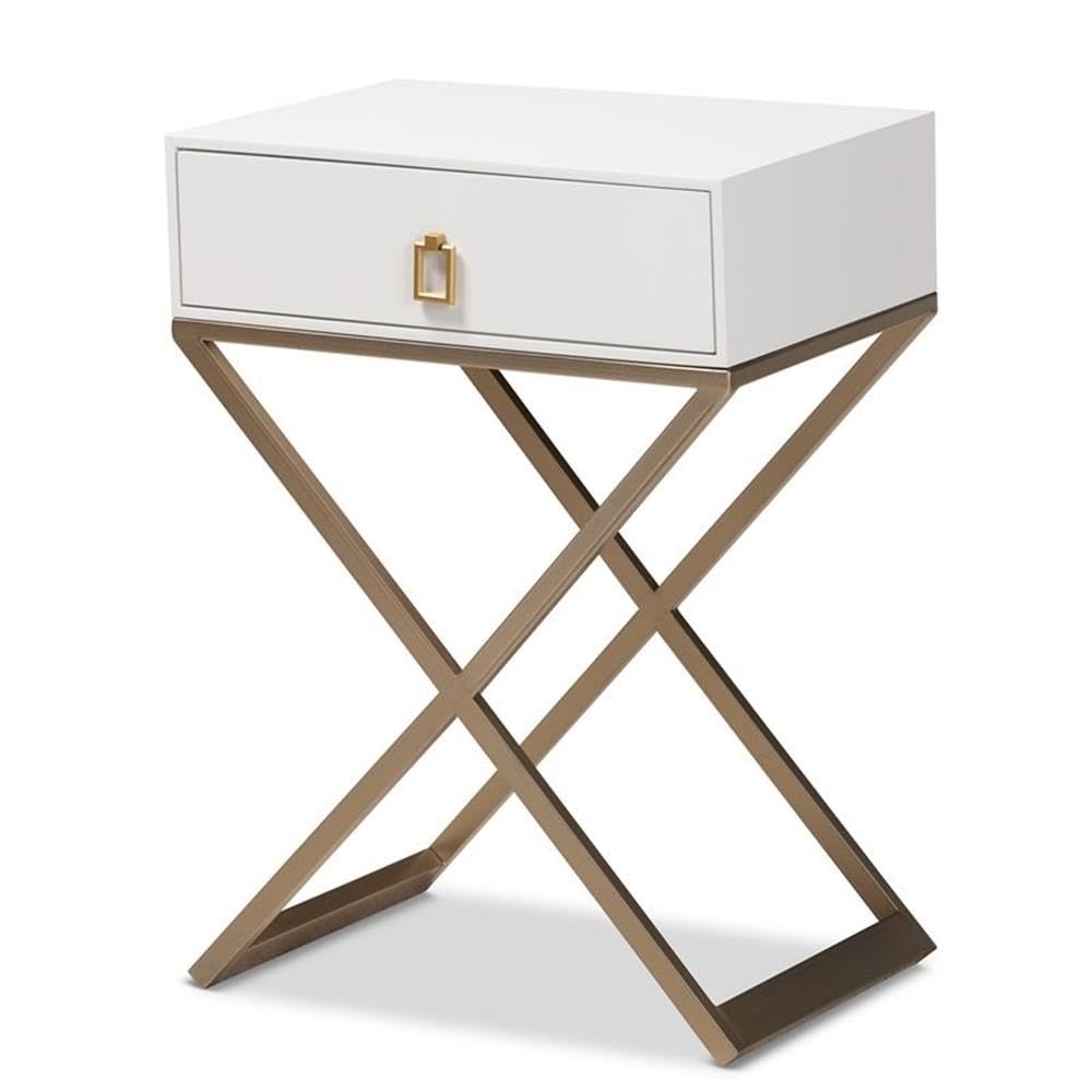 Baxton Studio Patricia Modern and Contemporary White Finished Wood and Brass-Tone Metal 1-Drawer Nightstand