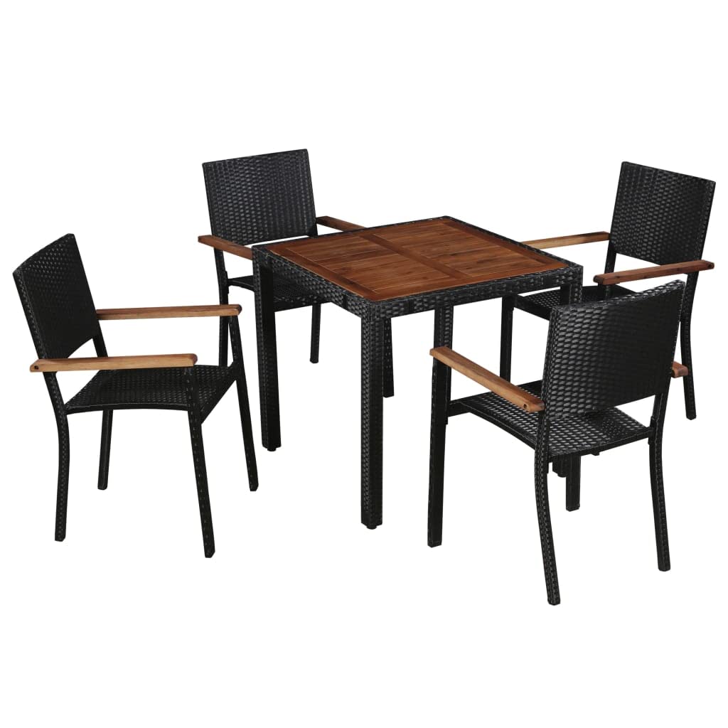 vidaXL Patio Dining Set 5 Piece, Dining Table Set with Wood Tabletop, Outdoor Furniture Set for Garden Balcony, Poly Rattan and Acacia Wood Black