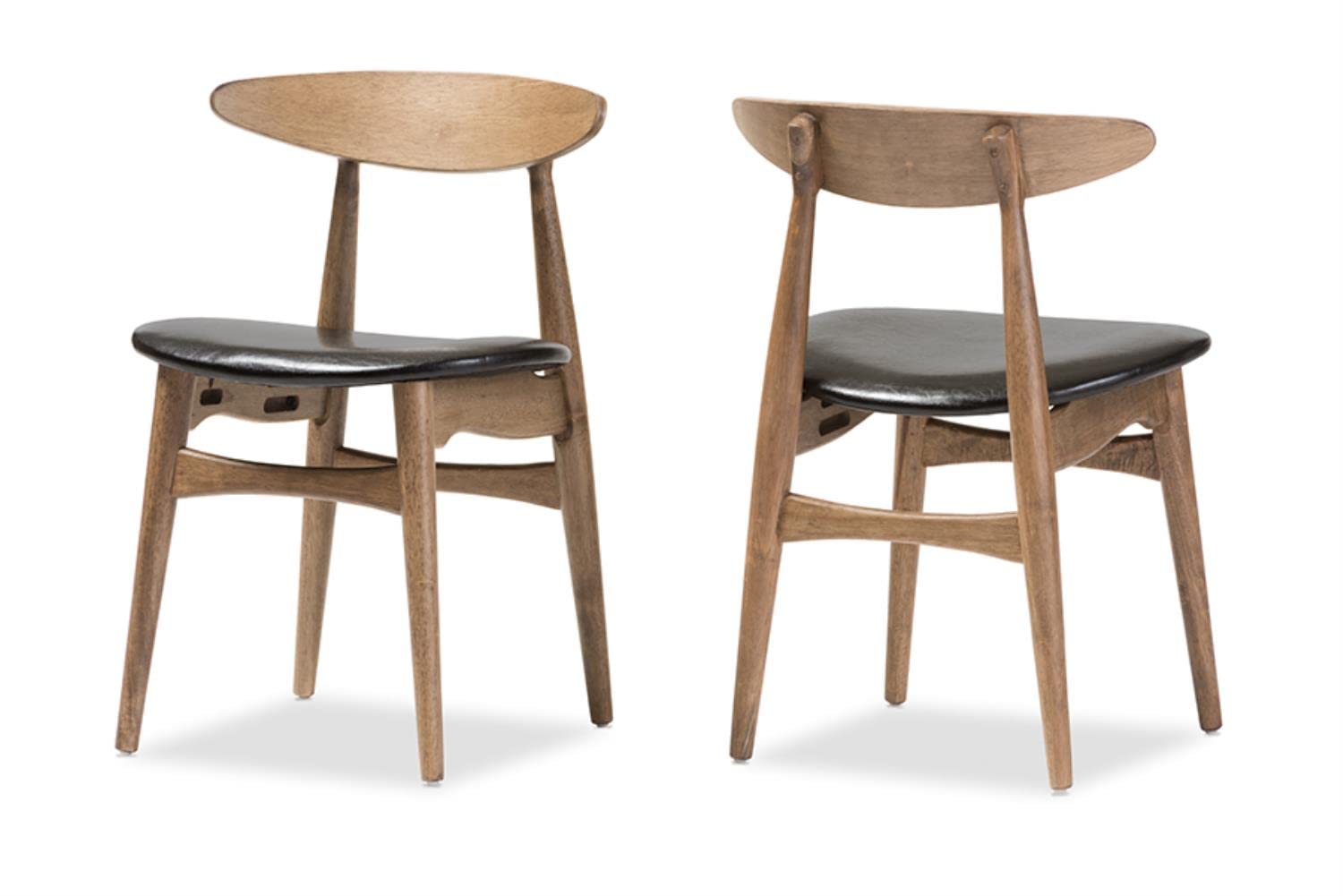 Baxton Studio Edna Mid-Century Modern French Black Faux Leather and Oak Light Brown Finishing Wood 5-Peice Dining Set