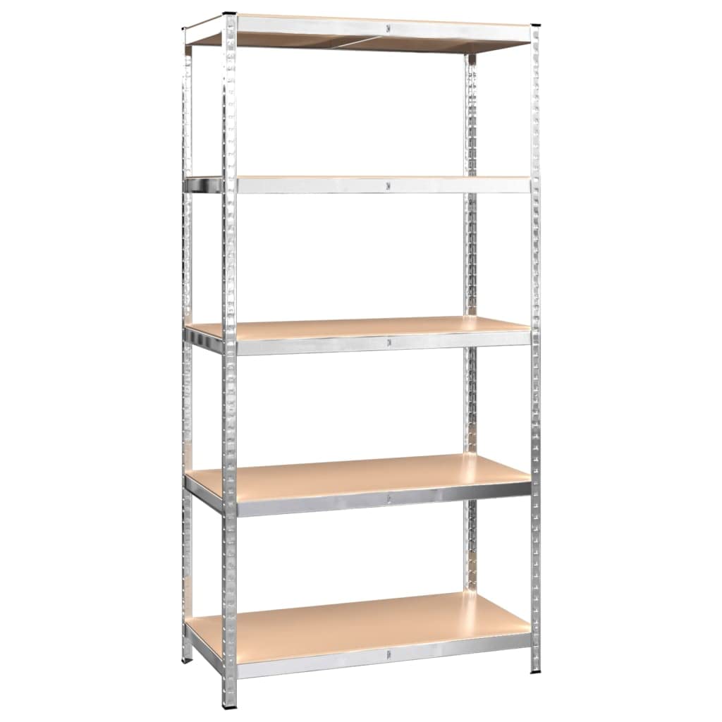 vidaXL 5-Layer Heavy-Duty Storage Shelves, 2-Pack - Silver Galvanized Steel & Engineered Wood - Boltless Design - High Load Capacity - Flexible and Adjustable Shelving Unit