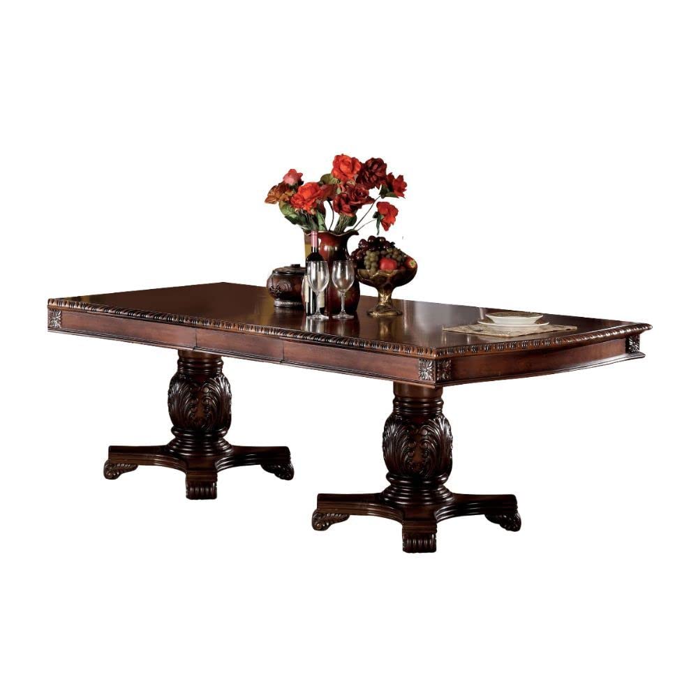 ACME Furniture Rectangular Wood Dining Table with Double Pedestal, Cherry