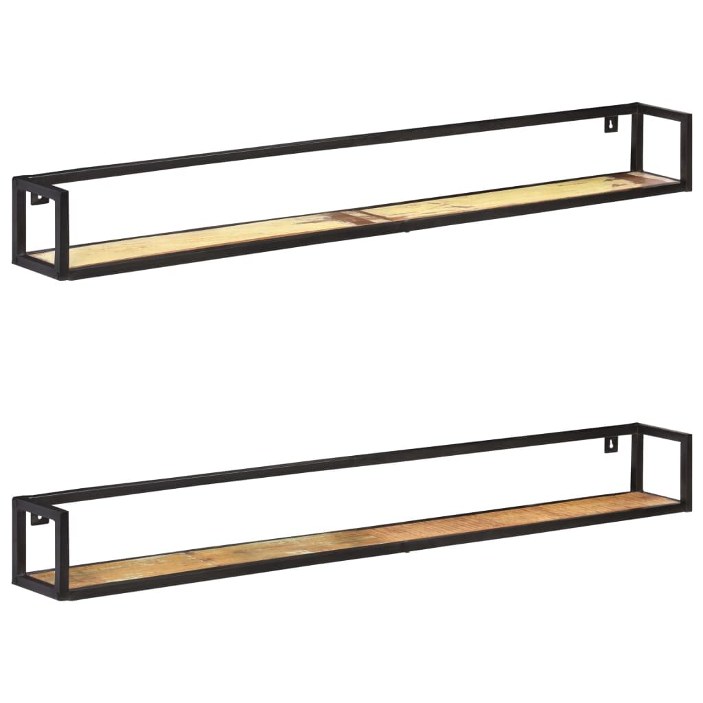 vidaXL Industrial-Style Wall Shelves in Solid Reclaimed Wood and Black Powder-Coated Iron, 2 pcs, 63&quot;