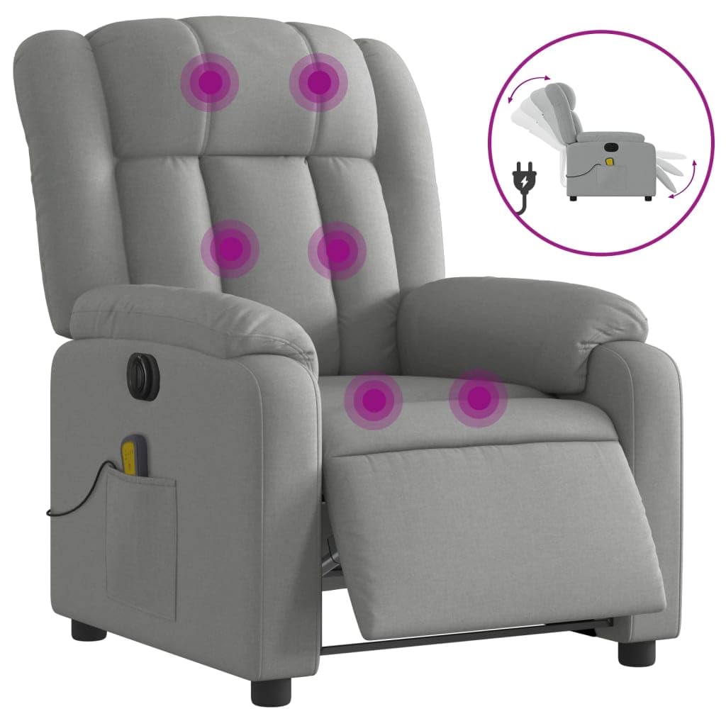vidaXL Electric Massage Recliner Chair-Light Gray-Upholstered Armchair-Vibration Massage-Auto-Adjust