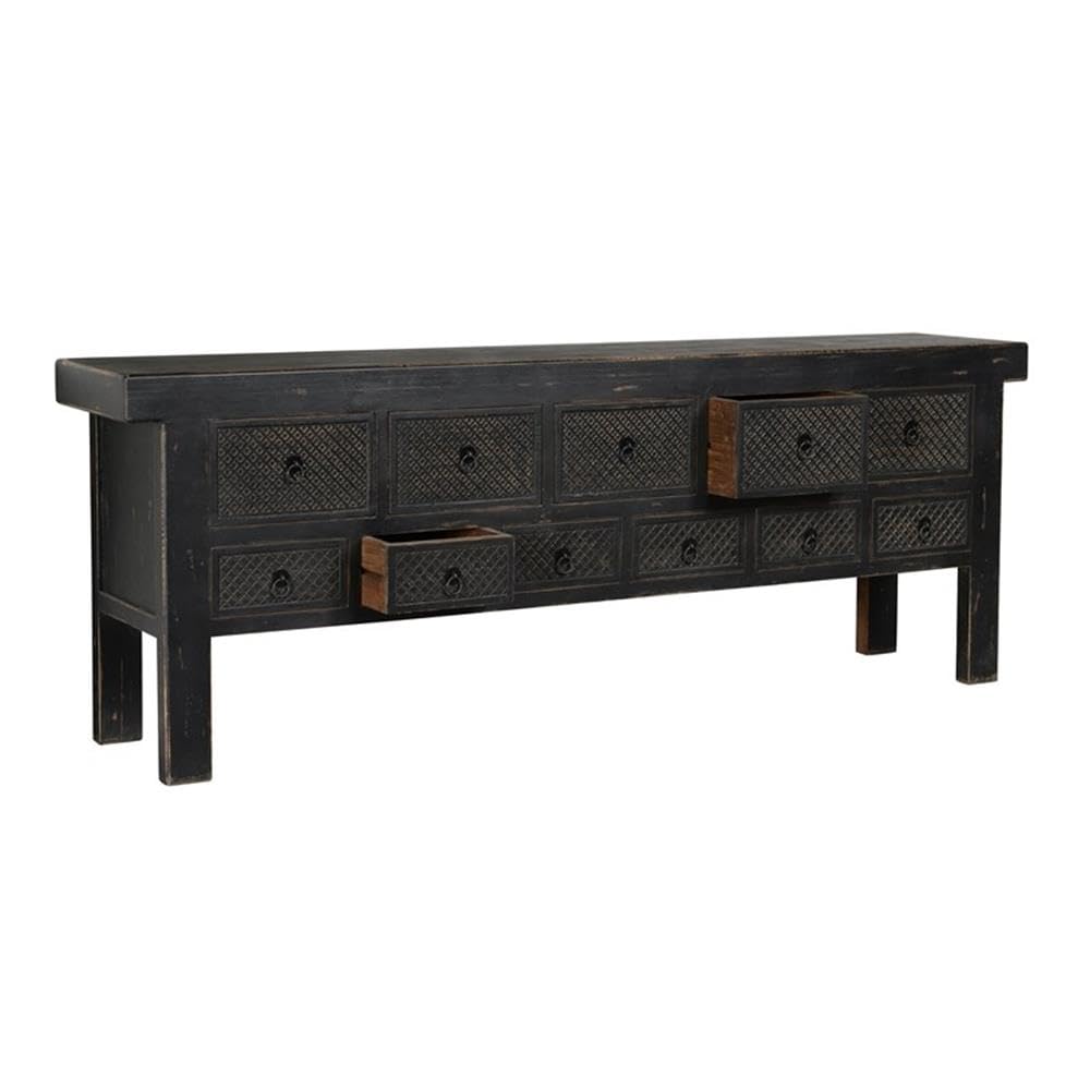 Kosas Home Lahey 11-Drawer Reclaimed Pine Wood Console Table in Black