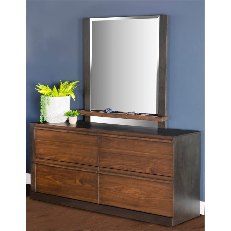 Coaster 38.5" X 39.25" Modern Wood Mirror With Jewelry Tray In Walnut