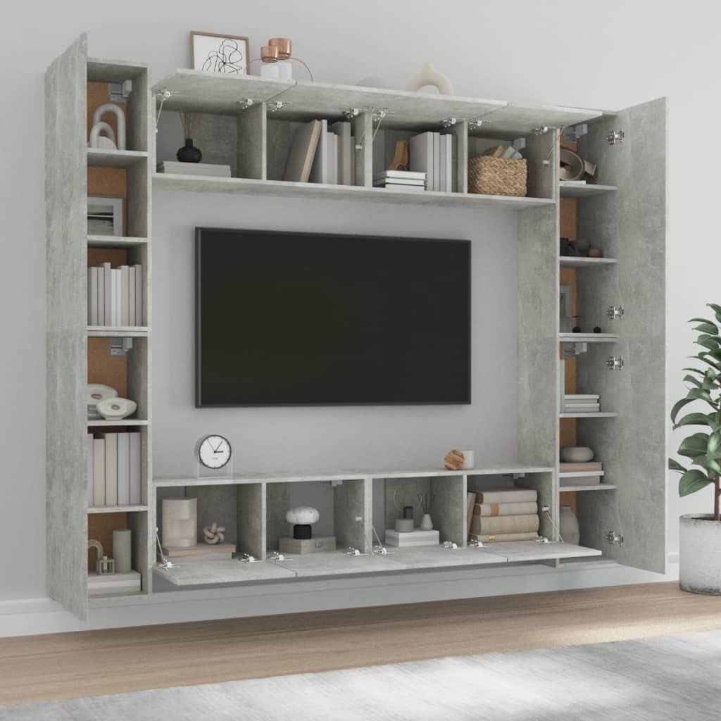 vidaXL Modern 8 Piece TV Cabinet Set in Concrete Gray | Engineered Wood Construction | Trendy Living Room Furniture | California Proposition 65 Compliant