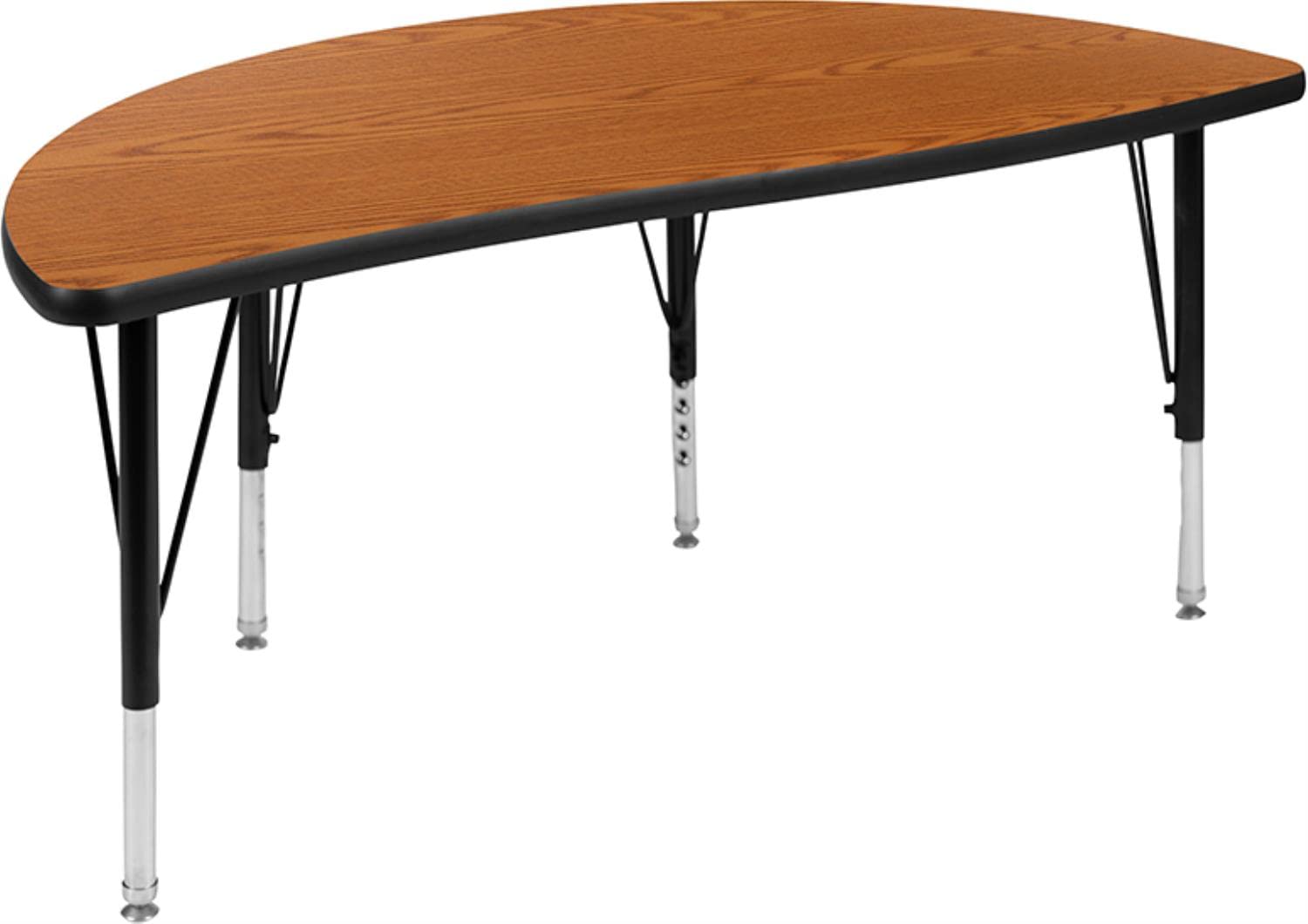 Flash Furniture 47.5" Circle Wave Collaborative Laminate Activity Table Set With 14" Student Stack Chairs, Oak/Black