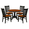 East West Furniture HLWE5-BCH-W 5 Piece Modern Dining Table Set Includes a Round Wooden Table with Pedestal and 4 Dining Chairs, 42x42 Inch, Black & Cherry