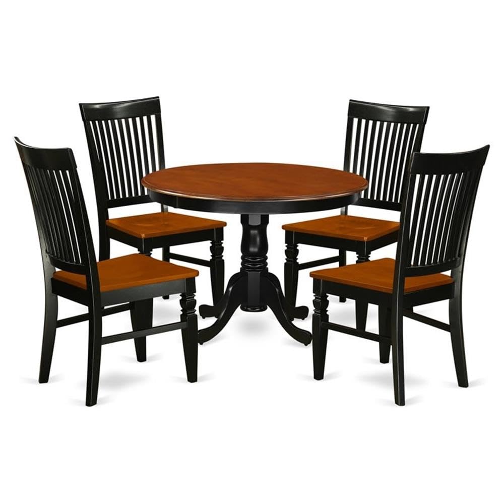 East West Furniture HLWE5-BCH-W 5 Piece Modern Dining Table Set Includes a Round Wooden Table with Pedestal and 4 Dining Chairs, 42x42 Inch, Black & Cherry