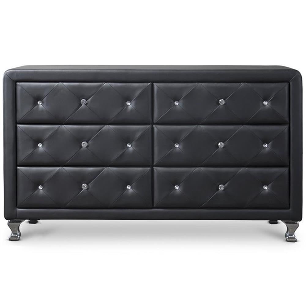 Baxton Studio Luminescence Wood Contemporary Upholstered Dresser, Black