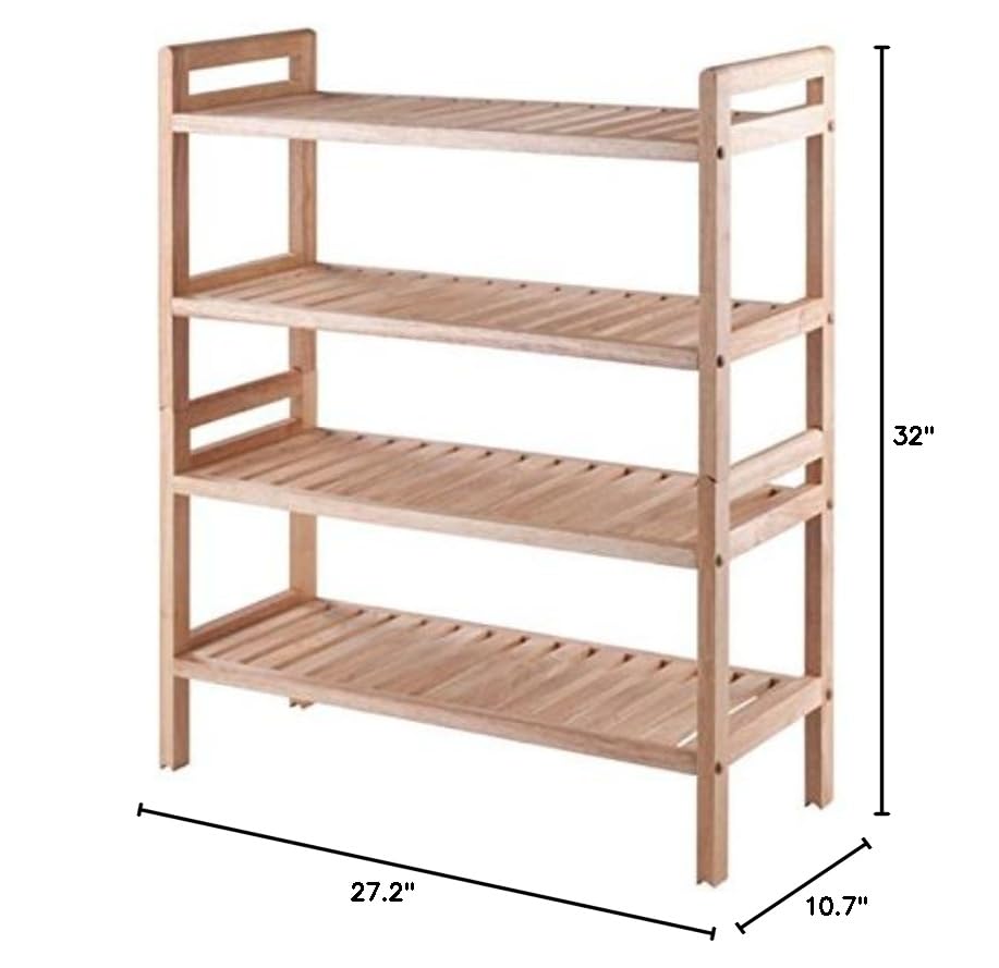 Mercury 2-Piece Stackable Shoe Rack Set - Versatile & Space-Saving Solution for Entryway or Mudroom - Holds 3 Pairs of Shoes per Shelf - Natural Wood Finish - 32'H x 27.2'W x 10.7'D