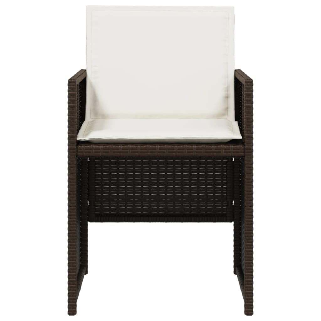 vidaXL Patio Chairs Outdoor Furniture Set 4 Pcs - Brown PE Rattan Chairs with Cushions - Compact Folding Garden Seating