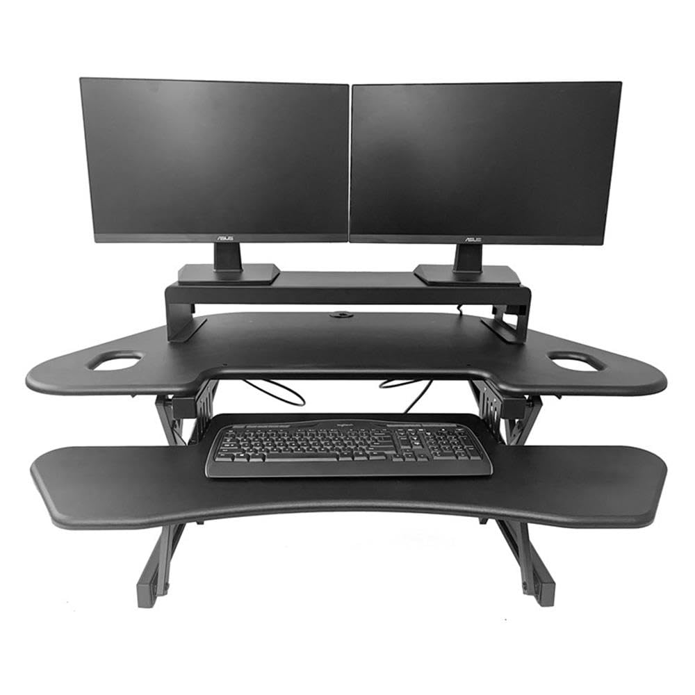 Rocelco 46&quot; Height Adjustable Corner Standing Desk Converter with Dual Monitor Stand Bundle - Quick Sit Stand Up Computer Workstation Riser - Extra Large Keyboard Tray - Black (R CADRB-46-DMS)