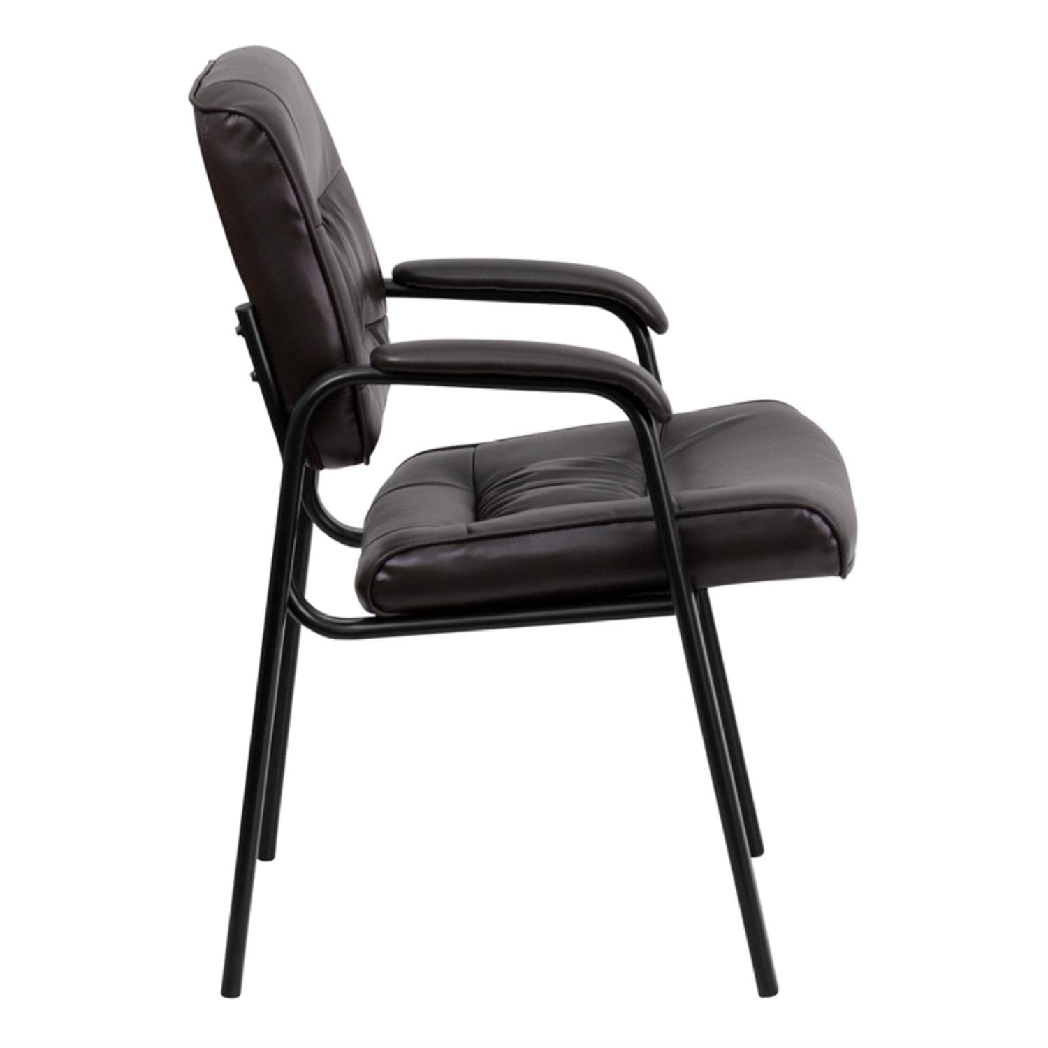 Flash Furniture Haeger LeatherSoft Tufted Executive Reception Chair with Padded Armrests, Upholstered Side Chair for Living Room or Office, Brown