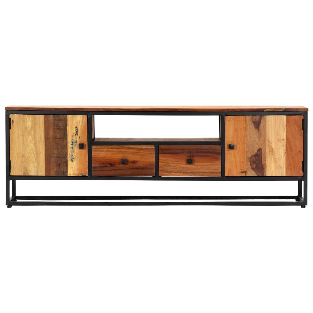 vidaXL TV Stand TV Unit Sideboard Console - Solid Reclaimed Wood & Steel, Mid-Century, 2 Doors, 2 Drawers, 1 Compartment, Brown, 47.2&quot;x11.8&quot;x15.7&quot;