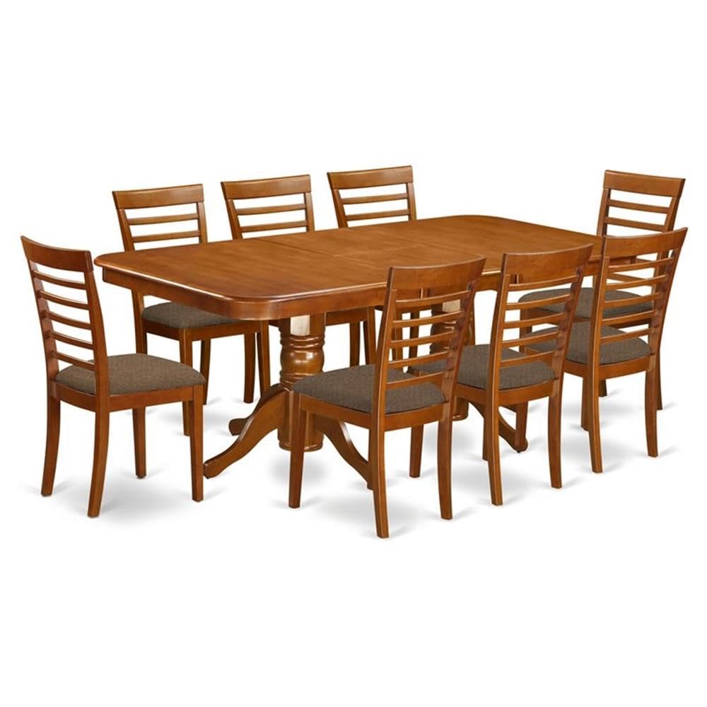 East West Furniture NAML9-SBR-C 9 Piece Dining Room Furniture Set Includes a Rectangle Kitchen Table with Butterfly Leaf and 8 Linen Fabric Upholstered Chairs, 40x78 Inch, Saddle Brown