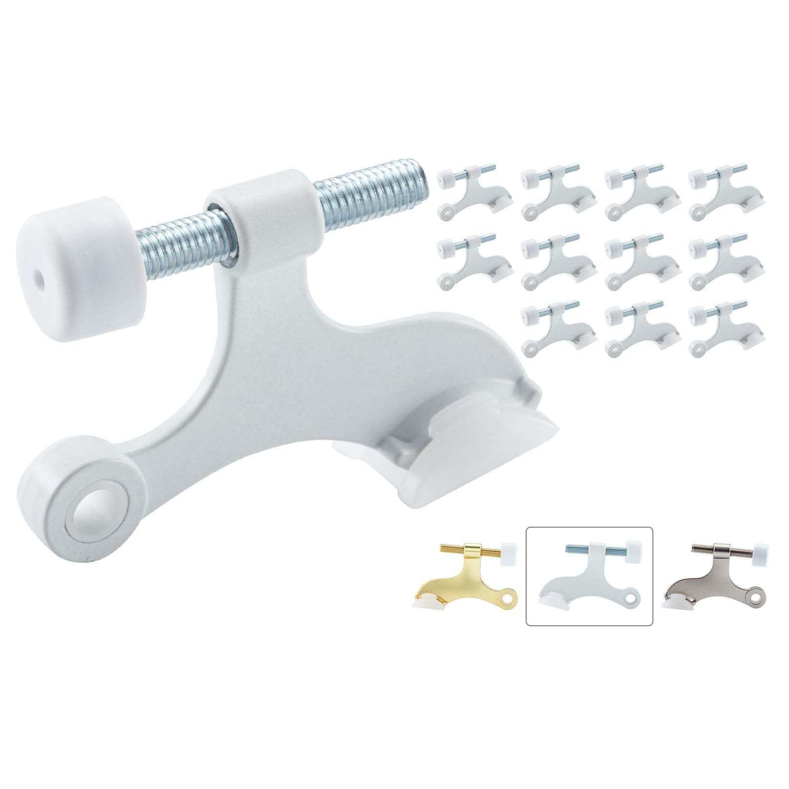 Home Master Hardware Hinge Pin Door Stopper 12-Pack, Adjustable Heavy Duty Door Stop White, Zinc Doorstops With Cushioned Plasti