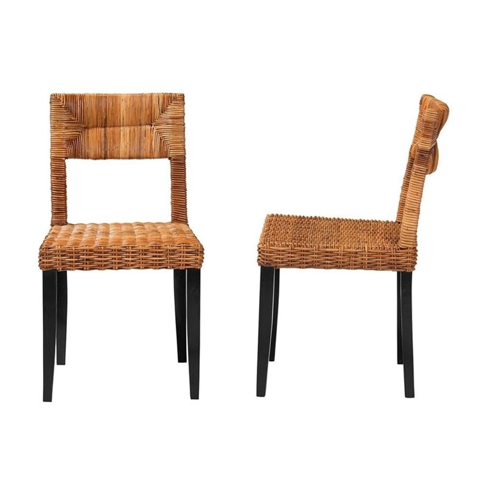 bali & pari Manrico 18.1&quot; Wood & Rattan Dining Chair in Dark Brown (Set of 2)