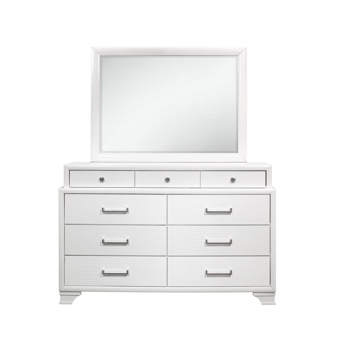 HomeRoots 59' White Solid Wood Mirrored Nine Drawer