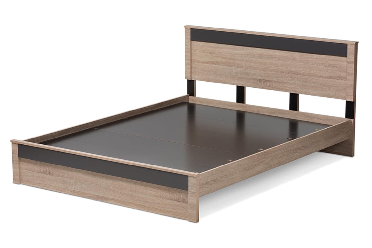 Baxton Studio Jamie Two-Tone Wood Queen Platform Bed In Oak And Dark Gray