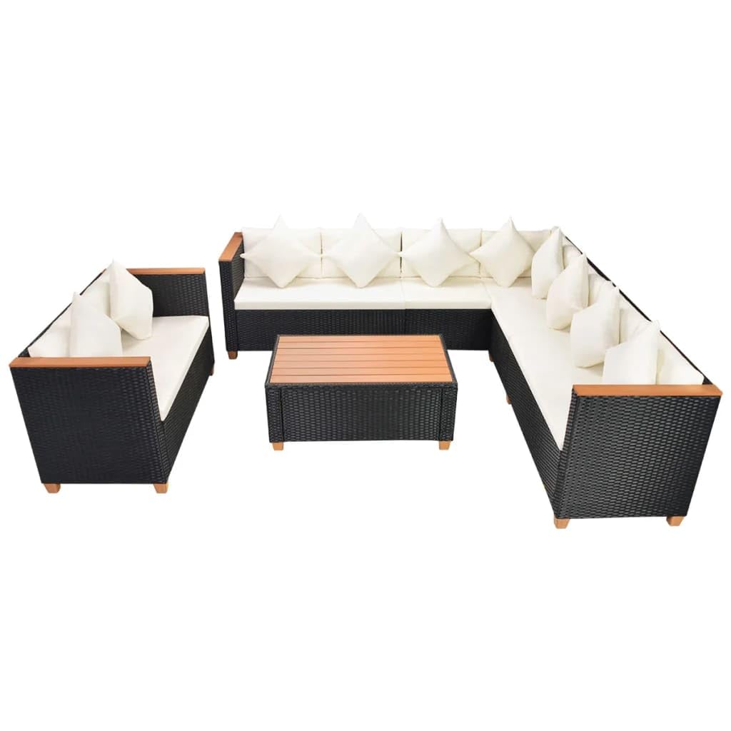 vidaXL Patio Furniture Set 6 Piece, Patio Conversation Set with Cushions, Outdoor Sectional Sofa with Coffee Table for Garden, Poly Rattan Black
