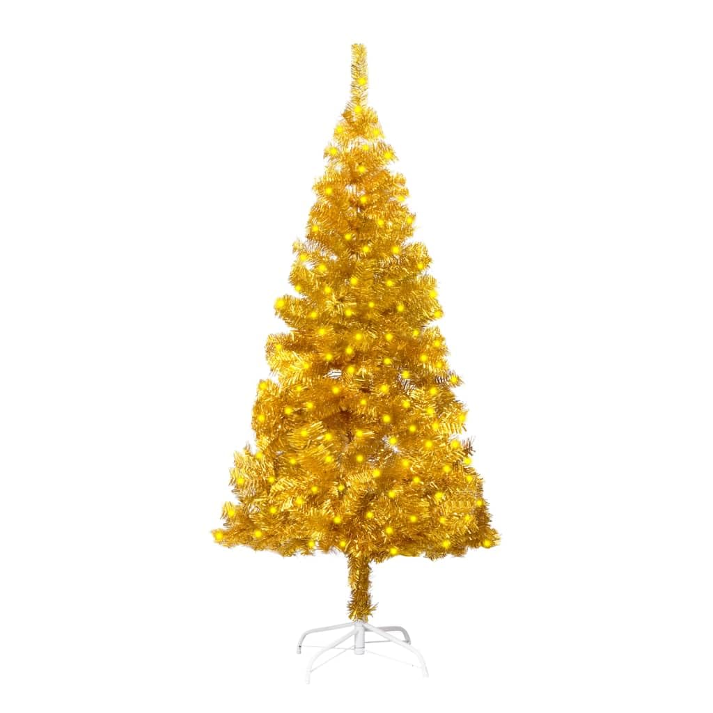 Vidaxl - Artificial Pre-Lit Gold Christmas Tree With Stand, Steel Base, Pvc Material, 59.1&quot; Height, 150 Leds