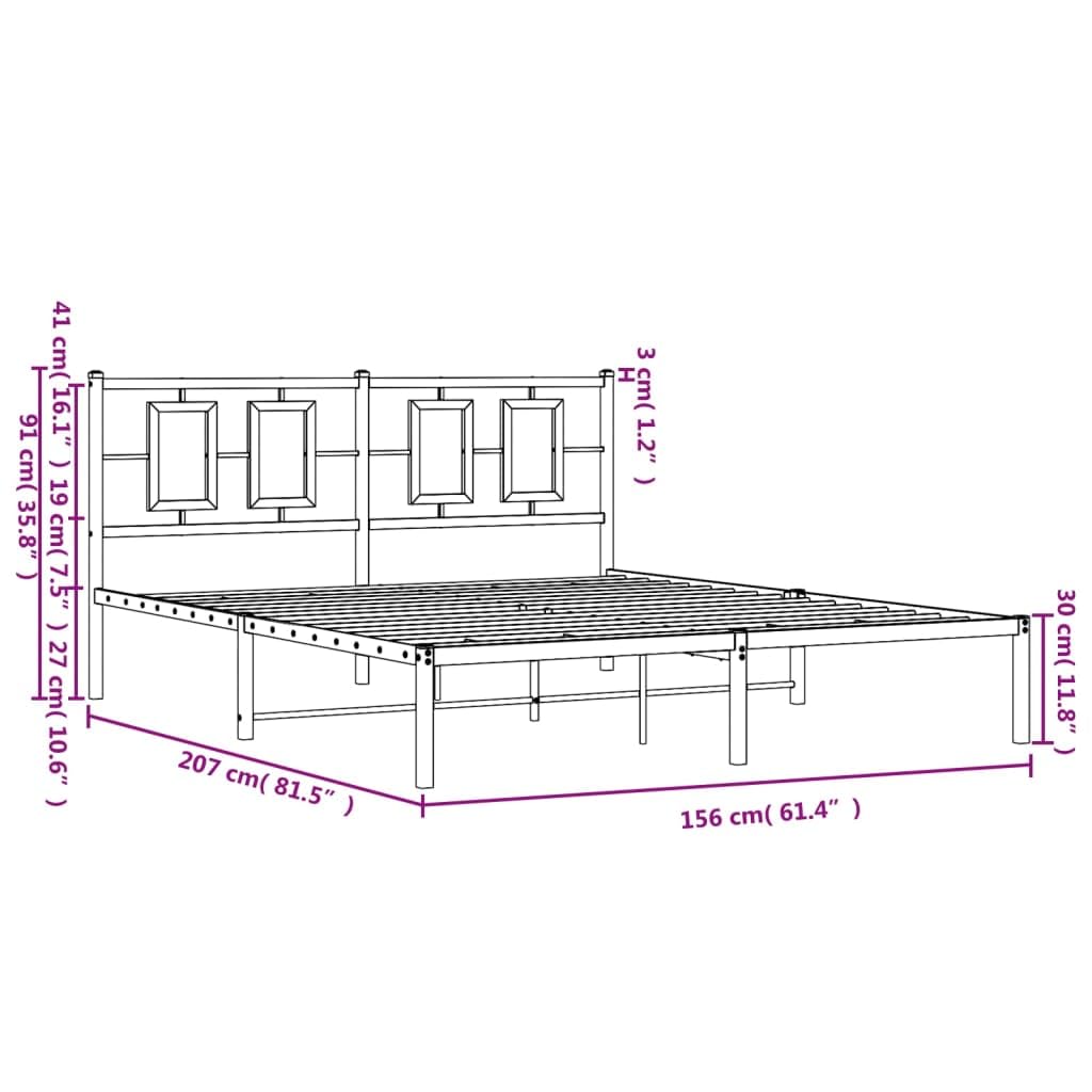 vidaXL Elegant White Steel Double Bed Frame - Powder-Coated Metal with Headboard, Metal Slats & Under-Bed Storage Space - Bedroom Furniture (59.1x78.7)