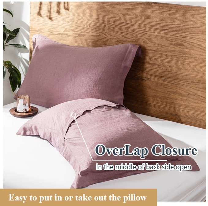 Simple&Opulence 100% Belgian Linen Pillow Shams -Set Of 2, King Size - Basic Style Breathable Pure Linen Suitable For Home - Soft And Durable With Envelope Closure (20''X 36'', Purple)