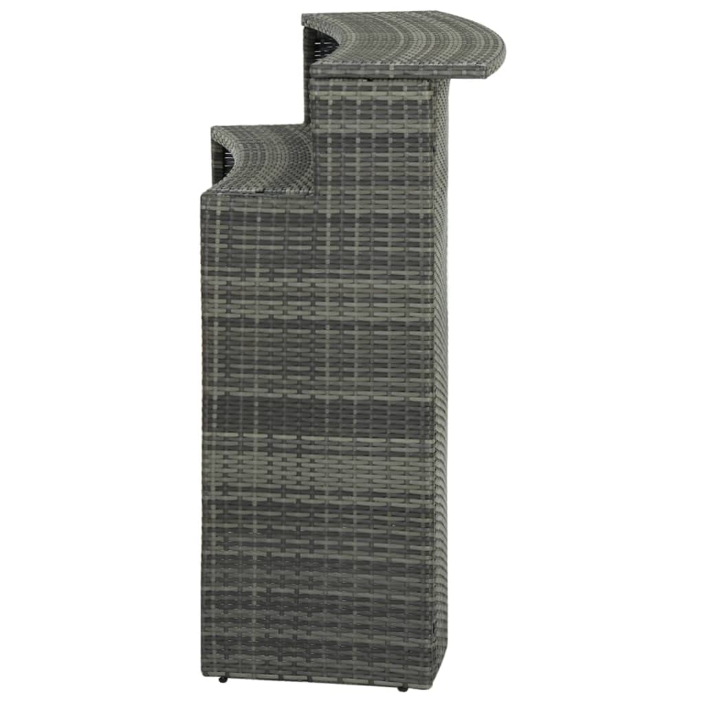 vidaXL Patio Bar Table – Gray Poly Rattan and Powder-Coated Steel – Outdoor 2-Tier Top Table – Lightweight and Weather-Resistant