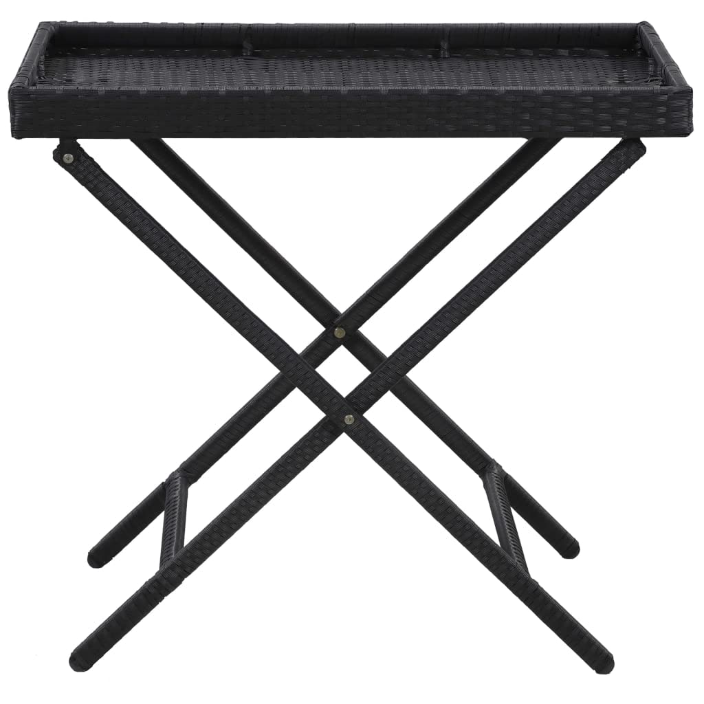 vidaXL Foldable Table - Black Poly Rattan and Metal Console Table - Indoor/Outdoor Table with Easy Clean Design - 31.5&quot;x17.7&quot;x29.5&quot;