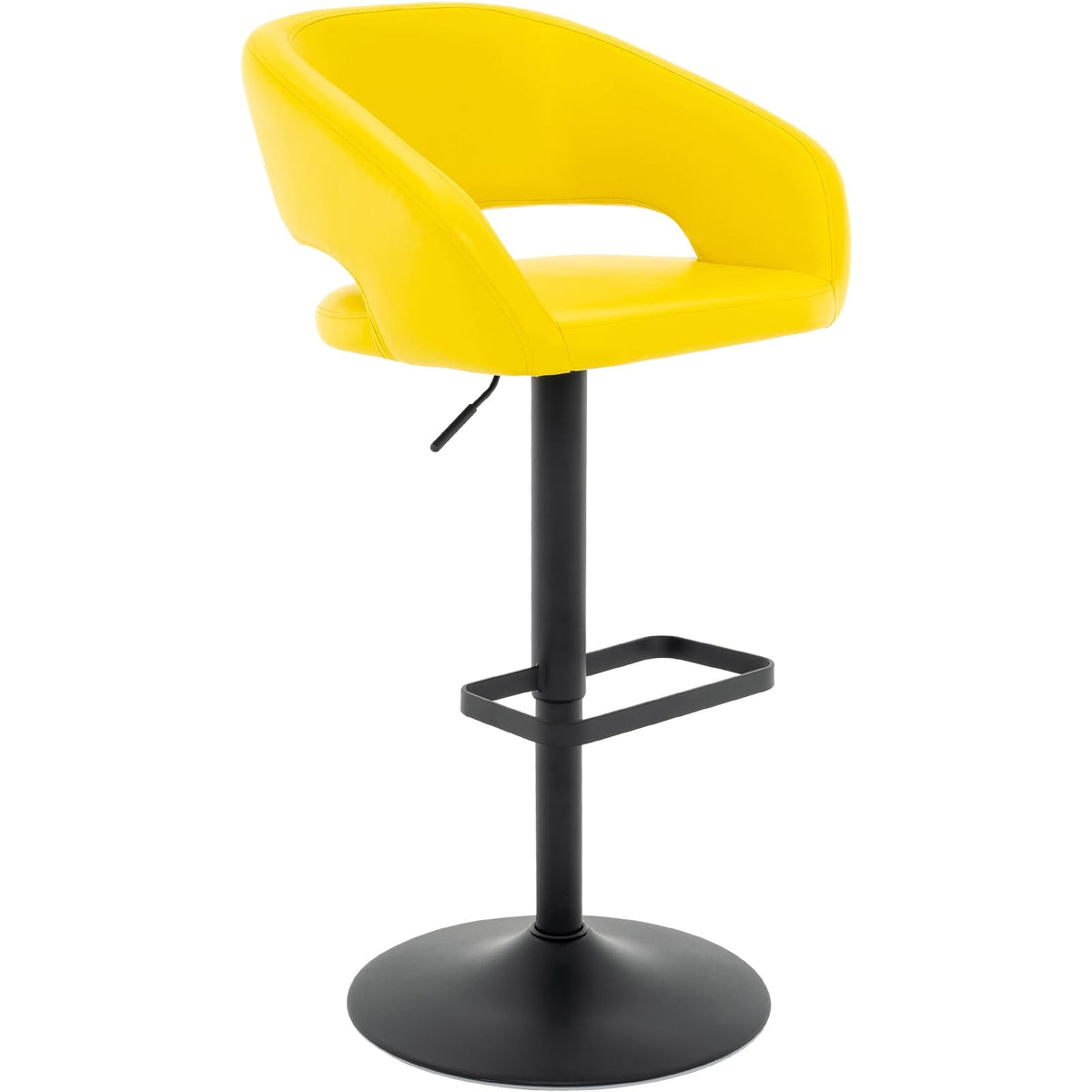 Vogue Furniture Direct Adjustable Bar Stool With Hollow Back And Arms, Modern Pu Leather Swivel Barstool, Airlift Counter Height Bar Chair For Kitchen Dining Room (Yellow, Black Base)