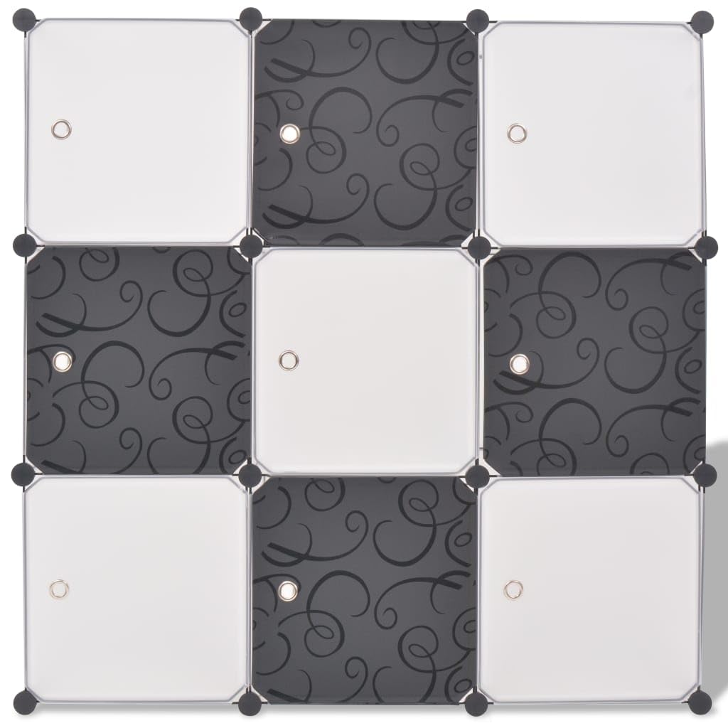 vidaXL Stylish Multifunctional Storage Cube Organizer - 9 Compartments - PP Film and Chrome-Plated Steel Wire - Easy-to-Assemble - Black and White