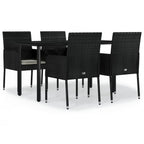 vidaXL Modern 5 Piece Patio Dining Set - Black Poly Rattan with Cream White Cushions, Weather-Resistant, Tempered Glass Tabletop, Modular Design, Comfortably Padded'.