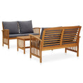 vidaXL Lounge Set Made of Solid Acacia Wood, 3-Piece Patio Furniture Set with Coffee Table, Armrests and Curved Backrest, Dark Gray Cushions Included