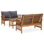 vidaXL Lounge Set Made of Solid Acacia Wood, 3-Piece Patio Furniture Set with Coffee Table, Armrests and Curved Backrest, Dark Gray Cushions Included