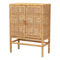Baxton Studio Vivan Modern Bohemian Natural Brown Rattan And Mahogany Wood 3-Shelf Storage Cabinet