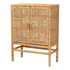 Baxton Studio Vivan Modern Bohemian Natural Brown Rattan And Mahogany Wood 3-Shelf Storage Cabinet