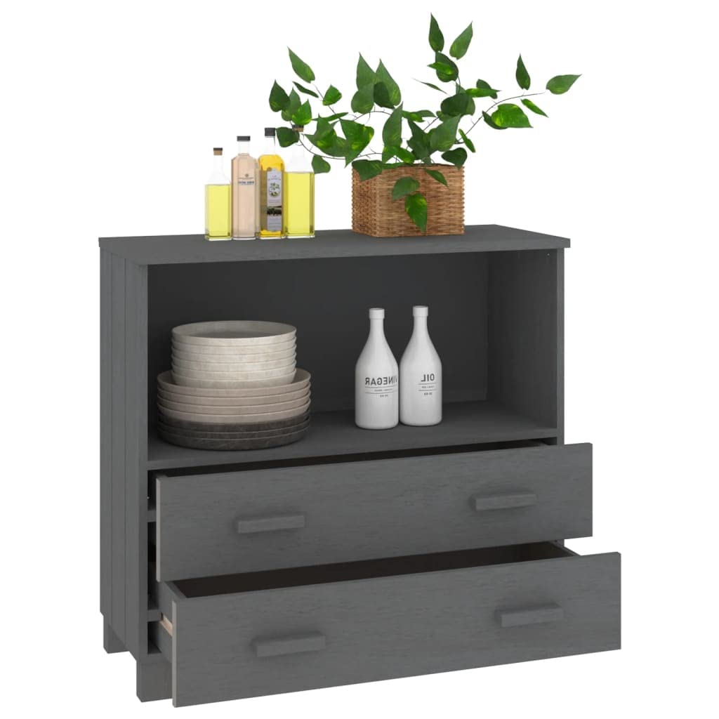 vidaXL HAMAR Solid Wood Sideboard in Dark Gray - Spacious with 1 Compartment and 2 Drawers - Ideal for Storage and Display