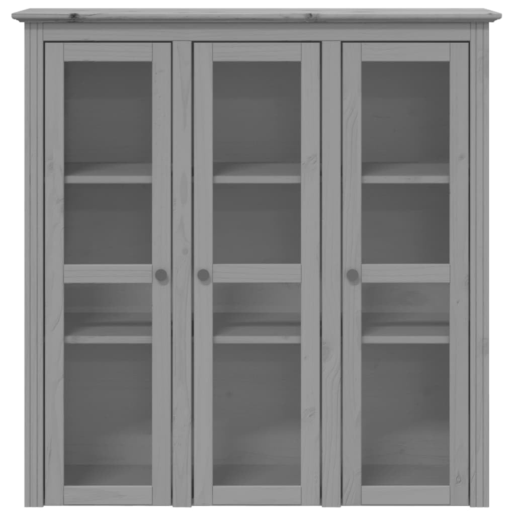 vidaXL Cabinet, Kitchen Storage Cabinet with Glass Doors, Sideboard for Living Room, Highboard, Modern Style, BODO Grey Solid Wood Pine
