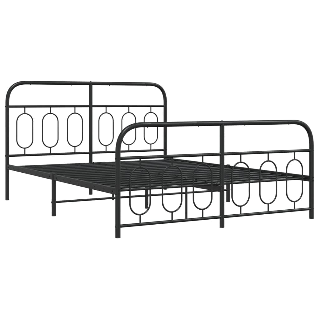 vidaXL Metal Bed Frame with Headboard/Footboard - Modern Black Double Bed, Steel Frame 59.1"x78.7", 81.5"x61.4"x39.4", Bedroom Furniture