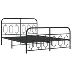 vidaXL Metal Bed Frame with Headboard/Footboard - Modern Black Double Bed, Steel Frame 59.1"x78.7", 81.5"x61.4"x39.4", Bedroom Furniture