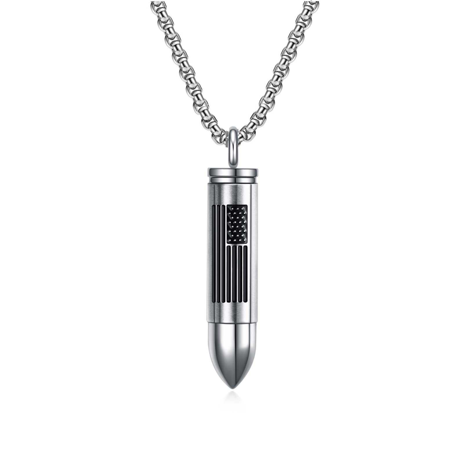 Rnivida American Flag Urn Necklaces for Ashes, Stainless Steel Urn Pendant for Human Pet Ashes, Memorial Cremation Jewelry for M